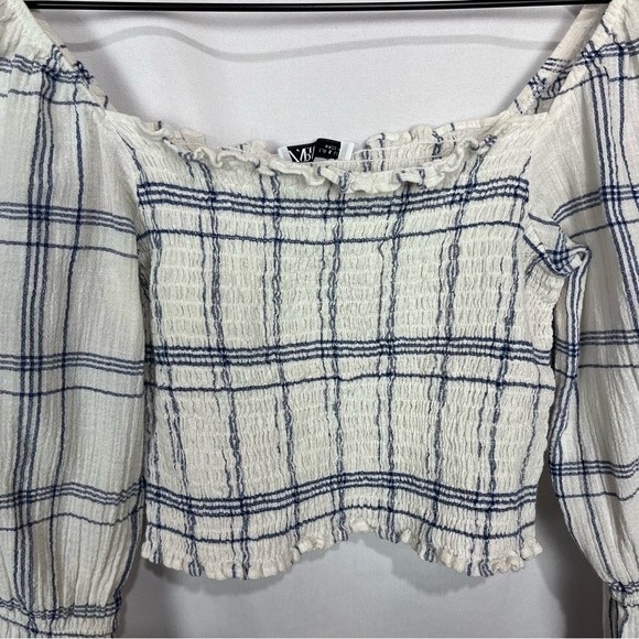 Zara Off The Shoulder Ruched Babydoll Cropped Blouse Women’s Size Small - Picture 5 of 5